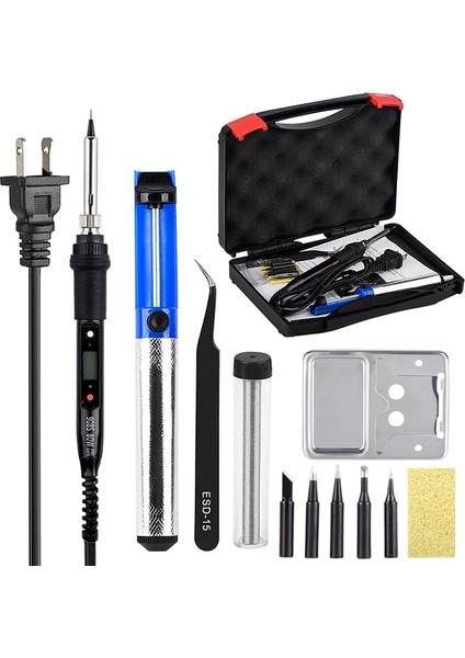 Mavi 80W 220V, Ab Jcd Ayarlanabilir Sıcaklık LCD Havya Kiti 110V 220V 80W Lehim Kaynak Araçları Lehimleme Uçları Tel Lehim Sökme Pompası Isıtıcı (Yurt Dışından)