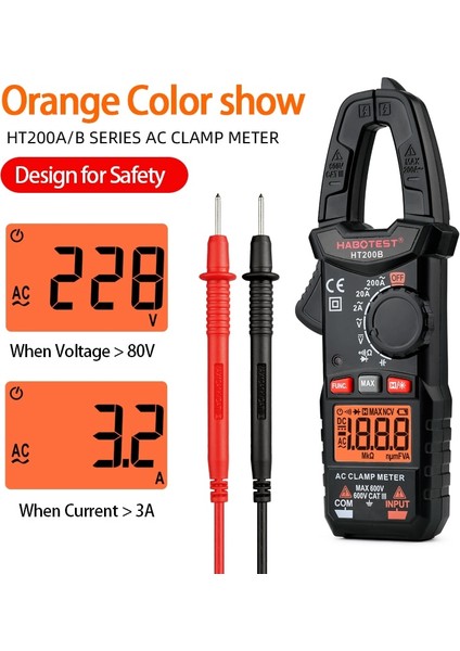 HT200A Temel Akım Pens Metre Profesyonel Dijital Multimetre Habotest Mini Amp Pinza Amperimetriaca Kapasite Transistör Test Cihazı HT200 (Yurt Dışından)