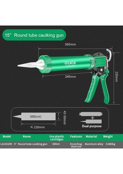 LA142209 Laoa 9 Inç15 Inç Profesyonel Derz Dolgu Tabancası Alüminyum Alaşımlı Manuel Kalafat Tabancası Windows Kapılar Için Ev Dıy Inşaat Araçları (Yurt Dışından)