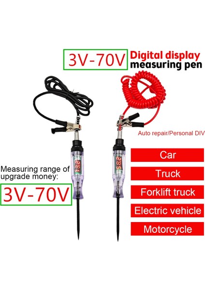 3-70V Yay Teli 3V-70V Araba Kamyon Gerilim Devre Test Cihazı Dijital Ekran Uzun Prob Kalem Ampul Otomobil Teşhis Araçları Oto Tamir 20A (Yurt Dışından) modelleri