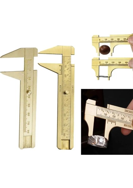 Çift Ölçekli Sürmeli Kumpas Bakır Alaşımlı Mini Pirinç Sürgülü Cep Kumpas Metal Çift Ölçekli Ölçüm Değerli Taşlar Takı (Yurt Dışından)