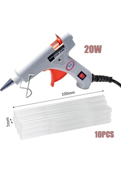 10 Adet Çubuklarla 20W, Abd 20W Sıcak Tutkal Tabancası Kullanır 7*100MM Tutkal Çubukları Mini Endüstriyel Ev Silahlar Isı Sıcaklığı Termo Elektrikli Dıy Onarım Aracı (Yurt Dışından)