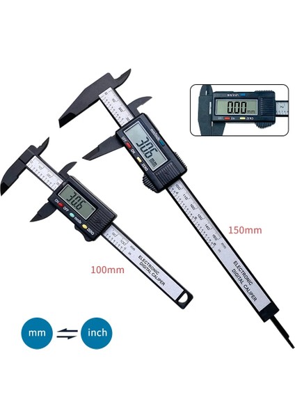 Sıyah 150MM 100MM 150MM Elektronik Dijital Kumpas 6 Inç Karbon Fiber Sürmeli Kumpas Ölçer Mikrometre Ölçme Aracı Dijital Cetvel (Yurt Dışından)
