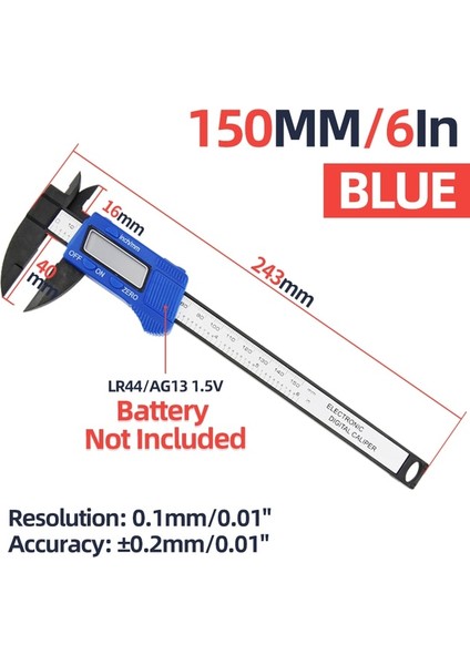 Kaliper Mavi 150 Dijital Kumpas Elektronik Sürmeli Kumpas 100MM Kaliper Mikrometre Ölçme Aracı Dijital Cetvel Taşınabilir Plastik Cetvel 150MM (Yurt Dışından)
