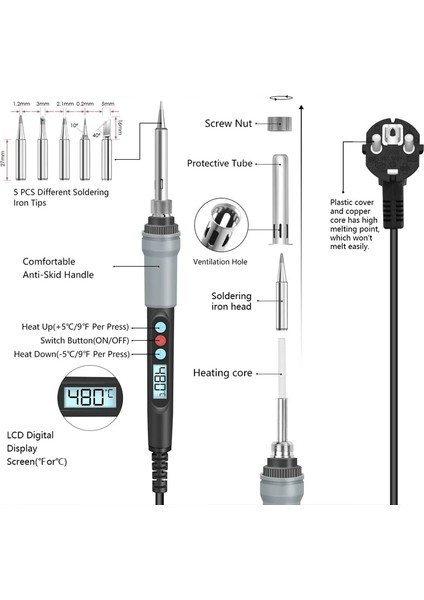 9 Adet Abd Plug 110V 90W Havya Taşınabilir Dijital Sıcaklık Ayarı Otomatik Uyku Dahili Termal Seramik Isıtma Elektronik Kaynak Araçları (Yurt Dışından)
