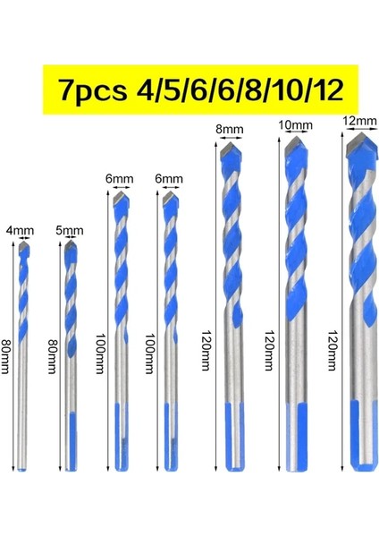 7PCS-456681012 3-12MM Profesyonel Tungsten Karbür Matkap Uçları Cam, Seramik Karo, Beton, Metal Matkap Ucu Seti Araçlarını Delmek Için Kullanılır (Yurt Dışından)