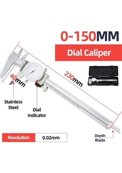 Kutu Kadranlı Kumpas Sürmeli Kumpas Çelik Ölçer Metal Kumpaslar Ölçüm Aletleri Marangoz Aletleri Pakometre Profesyonel Pakimetre Derinlik Cetveli (Yurt Dışından)