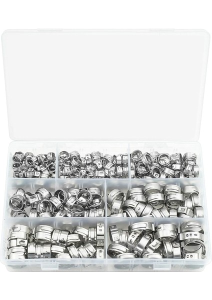 Gümüş Yeni 304 Paslanmaz Çelik Tek Kulaklı Çelik Olmayan Hortum Kelepçesi Sınıflandırma Kiti, 128 Parça (Yurt Dışından)