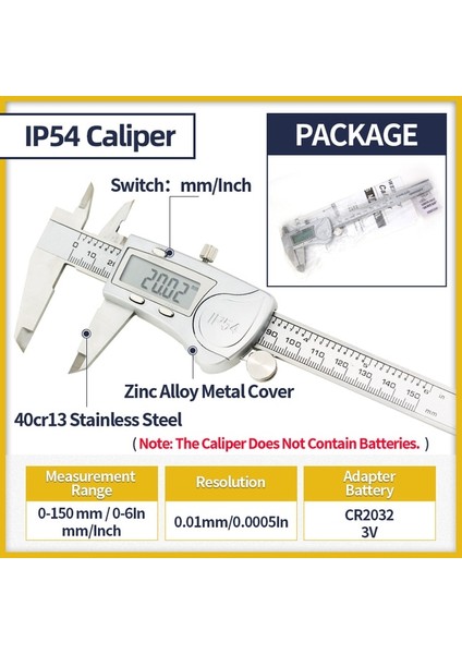 IP54 Kumpas Metal Dijital Kumpas Sürmeli Kumpaslar Paslanmaz Çelik Elektronik Mikrometre Cetvel Derinlik Ölçme Aracı Ölçer Enstrüman 0-150MM (Yurt Dışından)