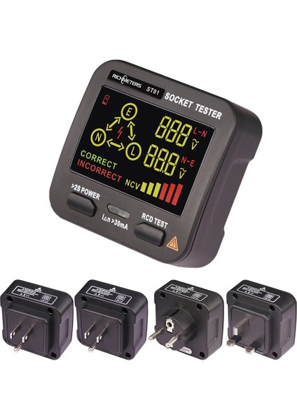 ST02 Ab Fişi Dijital Soket Test Cihazı Ac Gerilim Testi Topraklama Sıfır Elektrik Devre Kesici Bulucu Hat Fişi Polarite Faz Pro Ab/abd/ingiltere Gfcı (Yurt Dışından) fiyatları