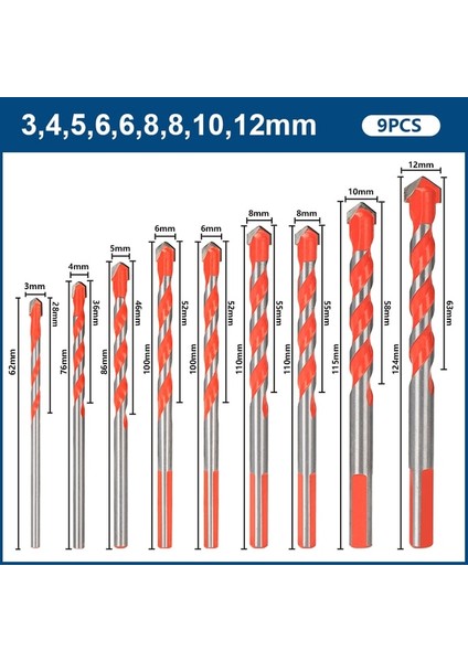 9 Adet 3-12MM Xcan Matkap Ucu Çok Fonksiyonlu Üçgen Matkap Seramik Karo, Beton, Duvar, Metal Ahşap Delme Delik Kesici Cam Matkap Ucu (Yurt Dışından)