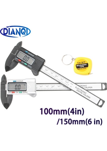Gümüş 100 100/150MM 4/6 Inç LCD Dijital Elektronik Karbon Fiber Sürmeli Kumpas Ölçer Mikrometre Ölçme Aracı 1 M Mezura (Yurt Dışından)