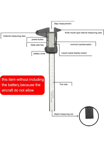 Gümüş 100 100/150MM 4/6 Inç LCD Dijital Elektronik Karbon Fiber Sürmeli Kumpas Ölçer Mikrometre Ölçme Aracı 1 M Mezura (Yurt Dışından)