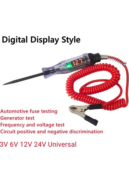 B 1 Adet Devre Test Cihazı 6V 12V 24V Dc Araba Kamyon Voltajı Devre Test Cihazı Dijital Ekran Uzun Prob Kalem Ampul Araç Teşhis Araçları (Yurt Dışından)