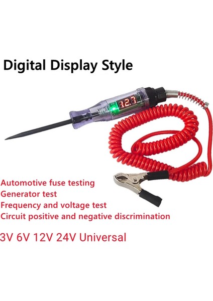 Dijital Ekran Yok 6/12/24 V Dijital Elektrik Gerilim Devre Test Cihazı Kamyon Otomotiv Hafif Araba Test Araba Kamyon Gerilim Devre Test Cihazı (Yurt Dışından)