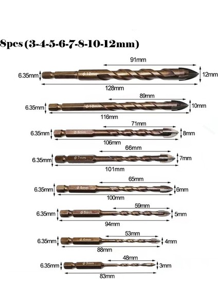 7mm Cam Matkap Uçları Justınlau 3-12MM Çapraz Hex Kiremit Matkap Uçları Cam Seramik Beton Delik Açıcı Tuğla Sert Alaşım Üçgen Bit Araç Kiti Için Set (Yurt Dışından) modelleri