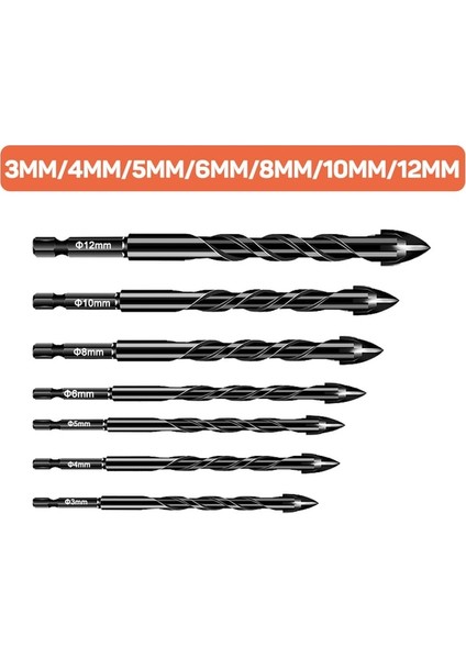 Black3 4 5 6 8 10 12 Dızaınlıfe 3-12MM Çapraz Hex Kiremit Matkap Uçları Seti Cam Seramik Beton Delik Açıcı Tuğla Sert Alaşım Üçgen Bit Araç Kiti (Yurt Dışından)
