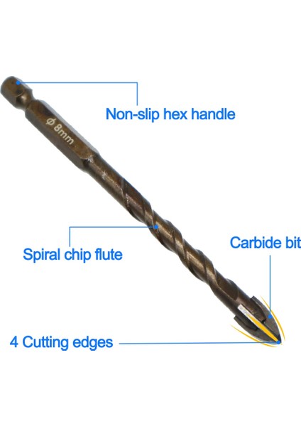 Black3 4 5 6 8 10 12 Dızaınlıfe 3-12MM Çapraz Hex Kiremit Matkap Uçları Seti Cam Seramik Beton Delik Açıcı Tuğla Sert Alaşım Üçgen Bit Araç Kiti (Yurt Dışından)