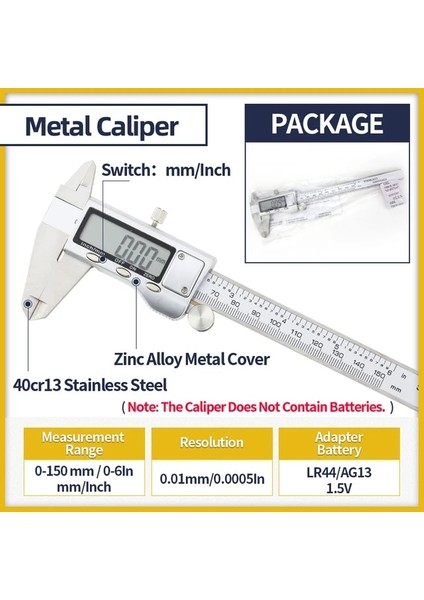Metal Kumpas IP54 Dijital Kumpas Ölçer Paslanmaz Çelik Elektronik Metal Cetvel Sürmeli Kumpaslar Mikrometre Pakometre Derinlik Ölçme Aletleri (Yurt Dışından)