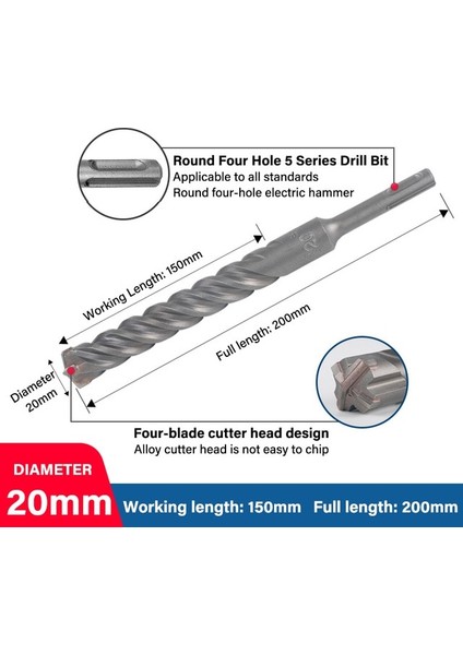 20X150X200MM Bosch Dört Çukurlu Elektrikli Darbeli Matkap Ucu 5 Serisi Dört Bıçaklı Yuvarlak Şaft/kare Şaft Matkap Uçları Beton Duvarları Delebilir (Yurt Dışından)