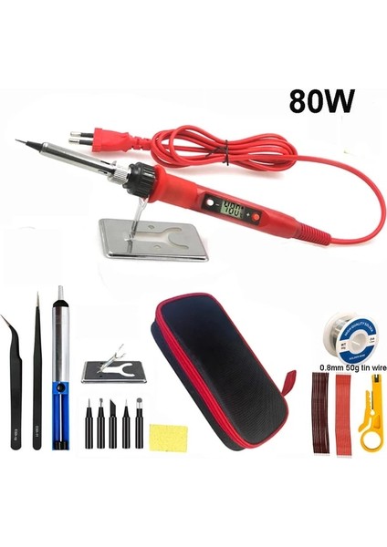 80W Kırmızı Set 1 110V Abd Fişi 80W Dijital Elektrikli Havya 220V 110V Sıcaklık Ayarlanabilir LCD Ekran Lehim Kaynak Demiri Alet Takımı Ipuçları 60W/80W (Yurt Dışından)