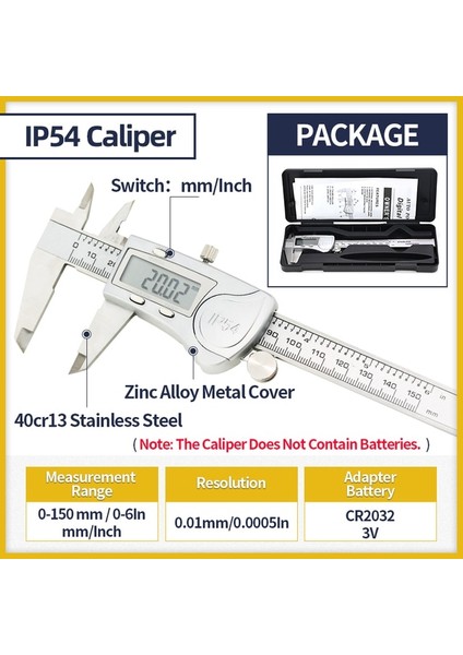 Kutu IP54 Kumpas IP54 Dijital Kumpas Ölçer Paslanmaz Çelik Elektronik Metal Cetvel Sürmeli Kumpaslar Mikrometre Pakometre Derinlik Ölçme Aletleri (Yurt Dışından)