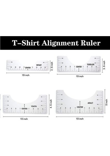 Beyaz 4 Adet/takım T-Shirt Hizalama Cetvel Kılavuz T-Shirt Tasarım Moda Cetveller Boyut Tablosu Dıy Çizim Şablonu Zanaat Aracı (Yurt Dışından)