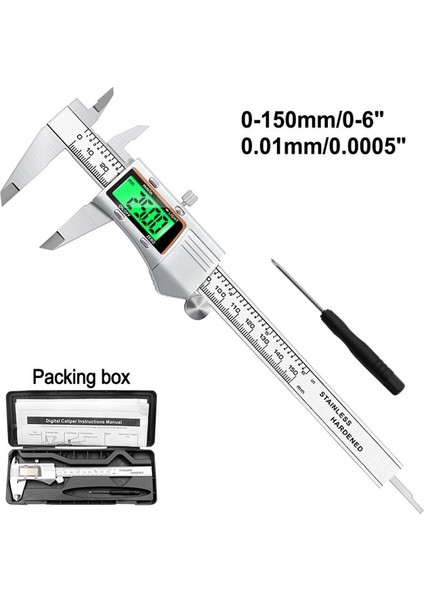 0-150MM Kumpas Kutusu 0-150MM Sürmeli Kumpas Paslanmaz Çelik Renkli LCD Dijital Kumpas Aracı 6 Inç Derinlik Ölçüm Aracı Göstergesi (Yurt Dışından)