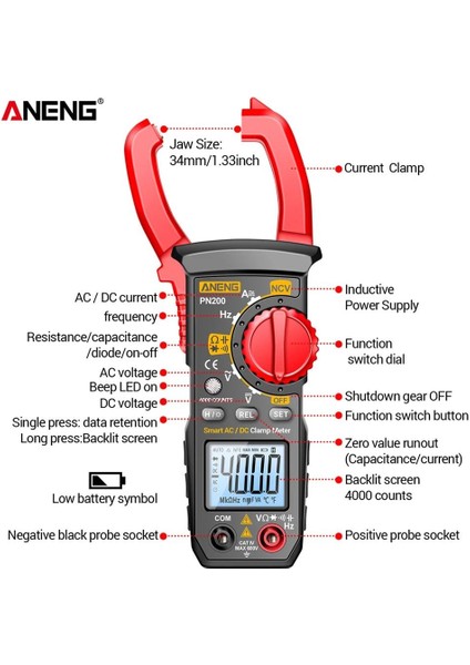 PN200 Pro Aneng PN200 Dijital Pens Metre Dc/ac 600A Akım 4000 Sayım Multimetre Ampermetre Gerilim Test Cihazı Araba Hz Kapasite Ncv Ohm Testi (Yurt Dışından) indirimleri