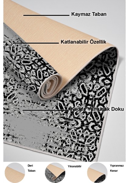 Dijital Mutfak Halısı Yıldız Deri Kaymaz Taban Iskandinav Terceiro Gri