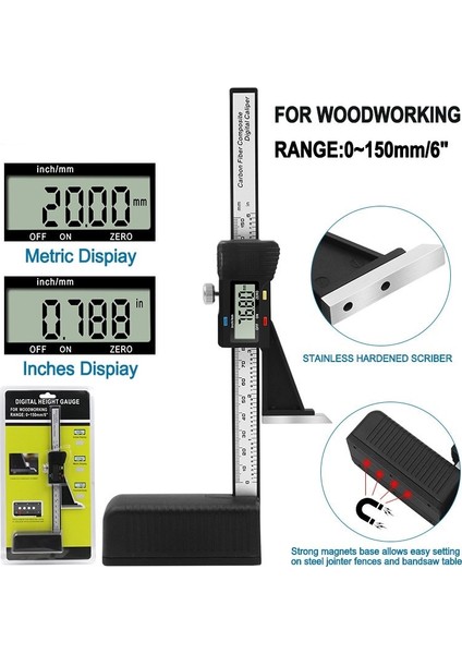 Dijital Yükseklik Ölçer Kaliper 0-150MM Sürmeli Kumpas Cetvelli Cetvel Elektronik Ağaç Işleme Masa Markalama Cetvel Ölçme Araçları (Yurt Dışından)