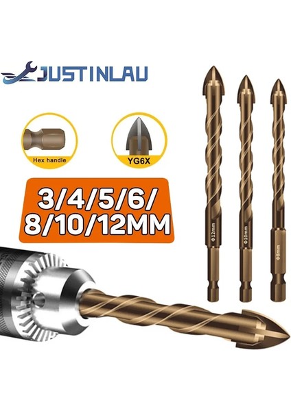 6 6 8 10 12MM Justınlau 4 Ila 8 Adet/takım Çapraz Hex Kiremit Uçları Cam Seramik Beton Delik Açıcı Alaşım Üçgen Matkap Boyutu 3/4/5/6/7/8/10/12 mm (Yurt Dışından) modelleri