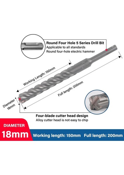 18X150X200MM Bosch Dört Çukurlu Elektrikli Darbeli Matkap Ucu 5 Serisi Dört Bıçaklı Yuvarlak Şaft/kare Şaft Matkap Uçları Beton Duvarları Delebilir (Yurt Dışından)