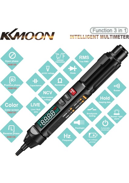 KKM100 KKMOON100 Dijital Multimetre Otomatik Akıllı Sensör Kalem Test Cihazı 6000 Sayım Temassız Gerilim Ölçer Multimetre Polimetro Aracı (Yurt Dışından) modelleri