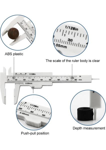 B 1 Adet 0-80MM Çift Kurallı Ölçekli Plastik Sürmeli Kumpas Öğrenci Kadranlı Gösterge Mikrometre Ölçüm Cetveli Iç Çapı Derinlik Ölçer (Yurt Dışından)