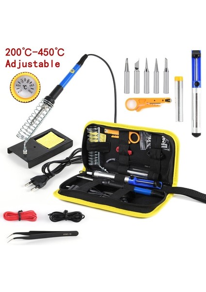 Mavi Demir Kiti 3 220V Ab Tak Elektrikli Havya Seti 220V/60W Ayarlanabilir Sıcaklık Lehim Rework Istasyonu Havya Standı Kaynak Onarım Araçları Seti (Yurt Dışından)