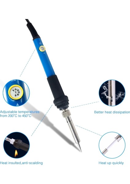Mavi Demir Kiti 3 220V Ab Tak Elektrikli Havya Seti 220V/60W Ayarlanabilir Sıcaklık Lehim Rework Istasyonu Havya Standı Kaynak Onarım Araçları Seti (Yurt Dışından)