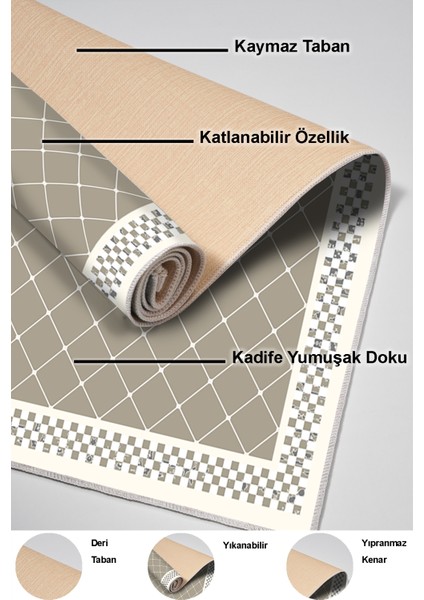 Dijital Mutfak Halısı Yıldız Deri Kaymaz Taban Modern Krystalyn Bej