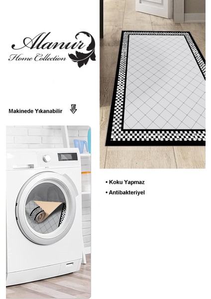 Dijital Mutfak Halısı Yıldız Deri Kaymaz Taban Modern Krystalyn Gri