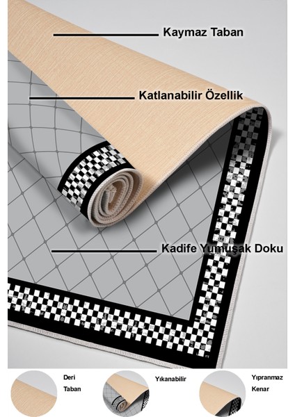 Dijital Mutfak Halısı Yıldız Deri Kaymaz Taban Modern Krystalyn Gri