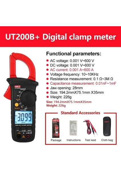 UT200B Plus Unı-T UT200A+ UT200B+ Ac Akım Pens Ampermetreleri Dijital Voltmetre Ampermetre Pense Amperometrik Kelepçe Multimetre Elektrikçi Test Cihazı (Yurt Dışından)