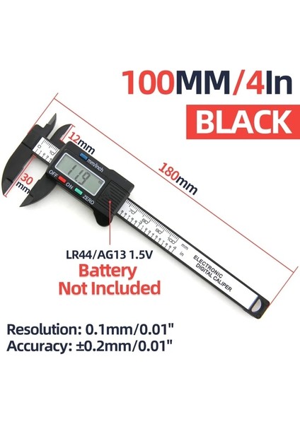 Kumpas Siyah 100 Dijital Sürmeli Kumpas Plastik Pakometre Dijital Cetvel Marangozluk Aletleri Kalibre Ölçme Aletleri Dijital Kumpaslar Derinlik Ölçerler (Yurt Dışından)