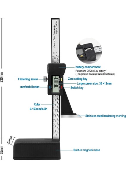 Siyah Kutu Ahşap Masa Markalama Cetveli 0-150MM Dijital Yükseklik Ölçer Elektronik Dijital Yükseklik Ölçer Sürmeli Kaliper Cetvel (Yurt Dışından) modelleri