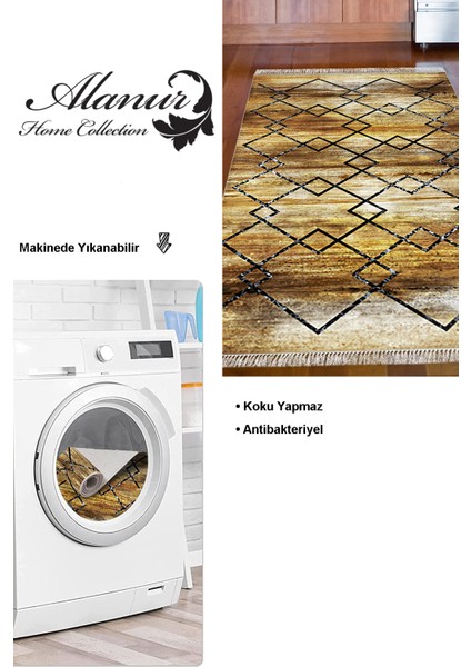 Dijital Mutfak Halısı Trend Keçe Kaymaz Taban Saçaklı Modern Zanna Gold modelleri