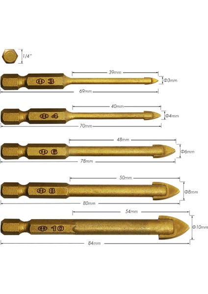 1 Takım (3-4-6-8-10MM) Tasp 5 Adet Cam Matkap Ucu Seti Tungsten Karbür Titanyum Kaplamalı Seramik Fayans Kesici 1/4 "şap 3 4 6 8 10MM Inşaat Araçları (Yurt Dışından) modelleri