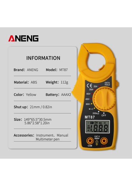Mavi Aneng MT87 Dijital Kelepçe Multimetre 1999 Sayımlar Ac Amp Ampermetre Voltmetre Ncv Ohm Yüksek Hassasiyetli Test Cihazı Profesyonel Metre Testi (Yurt Dışından) fırsatları