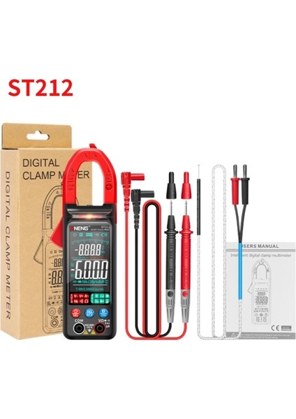 ST212 Kırmızı ST211/ST212 Dijital Pens Metre Multimetre Dc/ac Akım 6000 Sayım 400A Amp Büyük Renkli Ekran Gerilim Test Cihazı Araba Hz Ncv Ohm (Yurt Dışından)