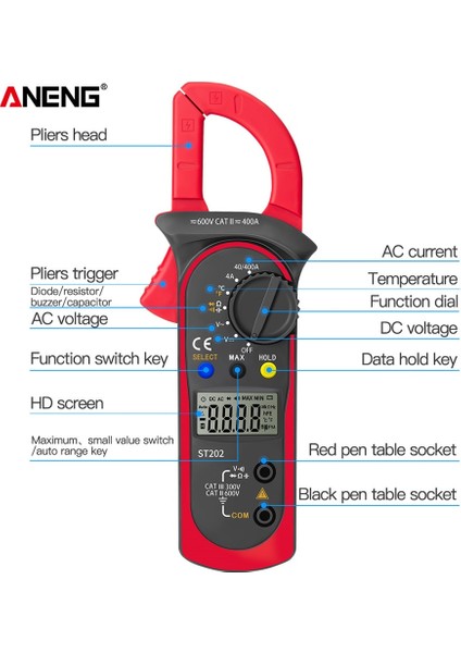 Kırmızı ST202 Dijital Kelepçe Multimetre Direnç Ohm Transistör Test Cihazları Ac/dc Akım Voltmetre Lcr Pens Metre Sıcaklık ile (Yurt Dışından) fiyatları