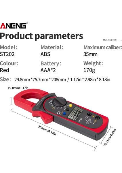 Kırmızı ST202 Dijital Kelepçe Multimetre Direnç Ohm Transistör Test Cihazları Ac/dc Akım Voltmetre Lcr Pens Metre Sıcaklık ile (Yurt Dışından) modelleri