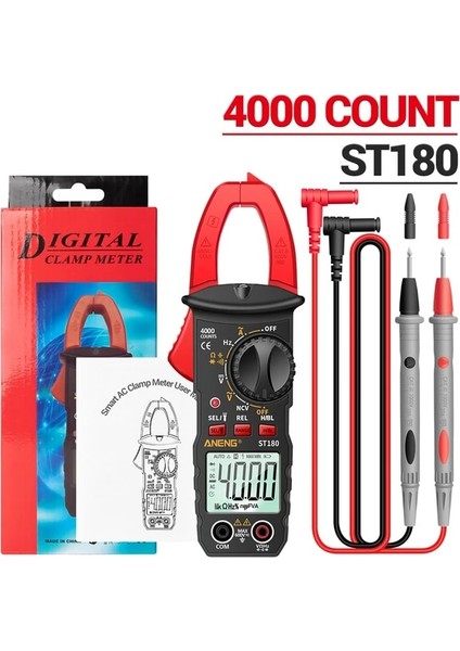 Kırmızı Aneng ST180 Dijital Multimetre Pens Metre Kelepçe Evrensel Metre Test Cihazı 4000 Sayımlar Voltmetre Ampermetre Ac Dc Gerilim Ncv Test Cihazı (Yurt Dışından)